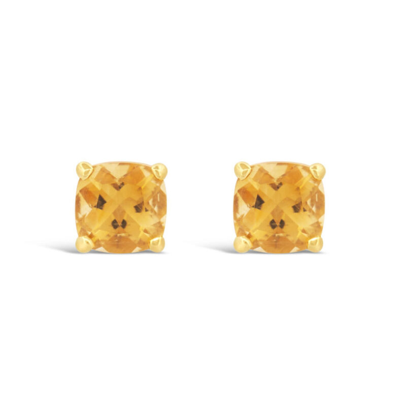yellow gold checkerboard cut citrine stud earrings