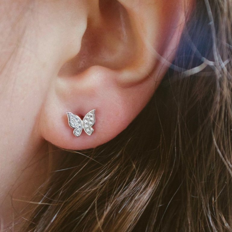 sterling silver cubic zirconia butterfly stud earrings