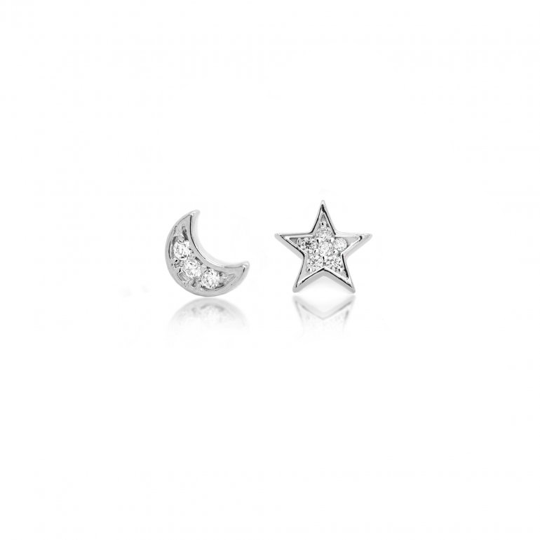 sterling silver moon and star mismatched stud earring set