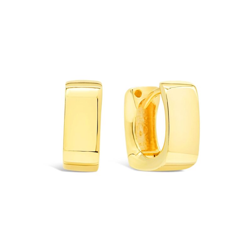 10k yellow gold wide square huggie earrings