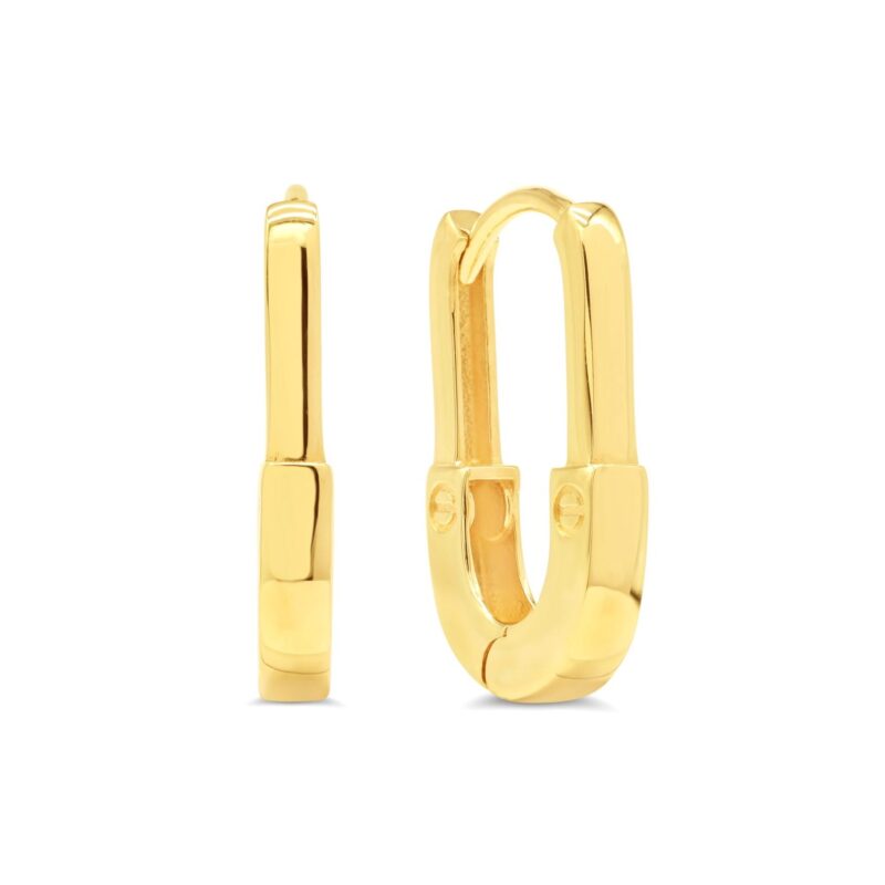 10k yellow good oval lock hoop earrings