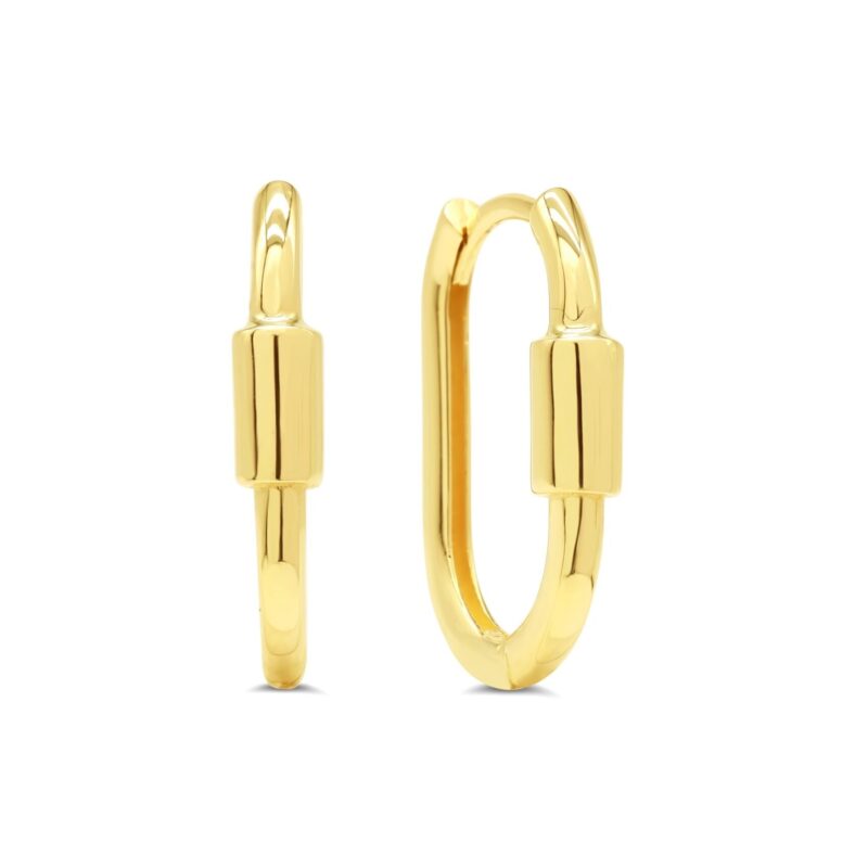 10k yellow gold oval slide lock hoop earrings