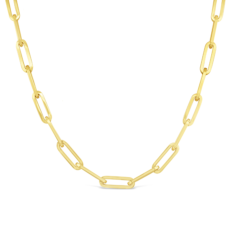 yellow gold large peprclip necklace long link chain necklace