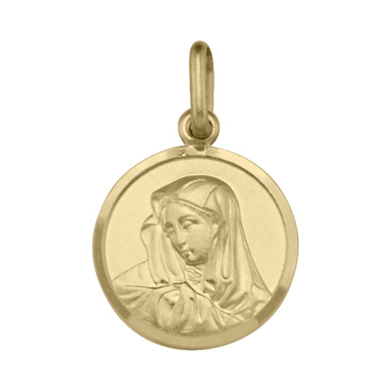 14k yellow gold round madonna religious charm medallion pendant