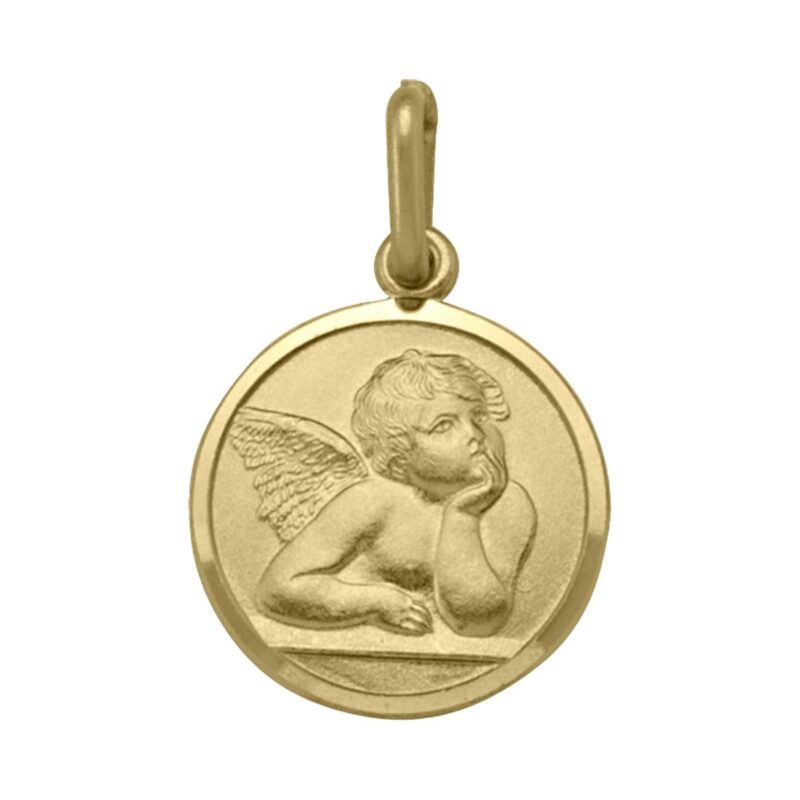 14k yellow gold round guardian angel medallion pendant