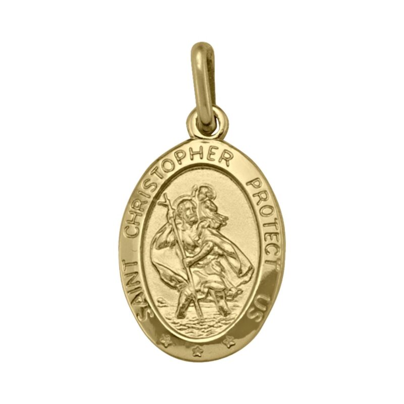 14k yellow gold oval st christopher medallion pendant