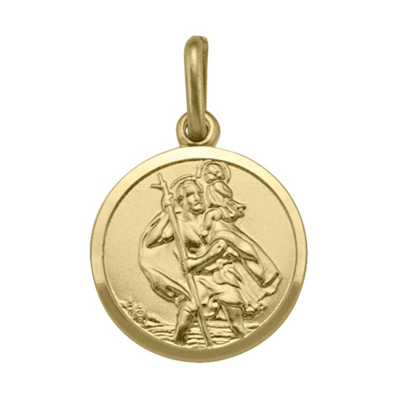 14k yellow gold st christopher round medallion pendant