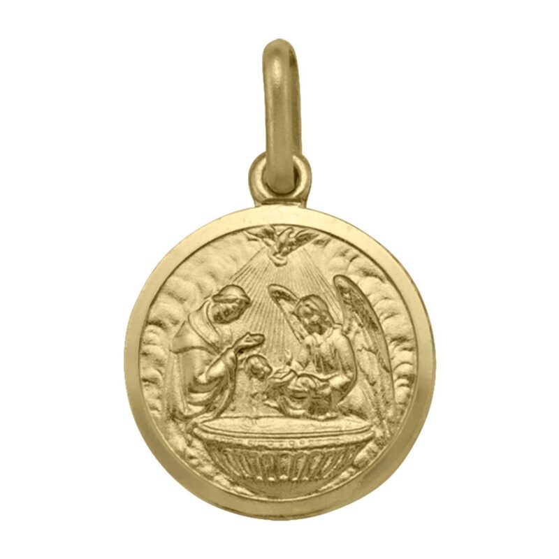 14k yellow gold round baptism medallion pendant
