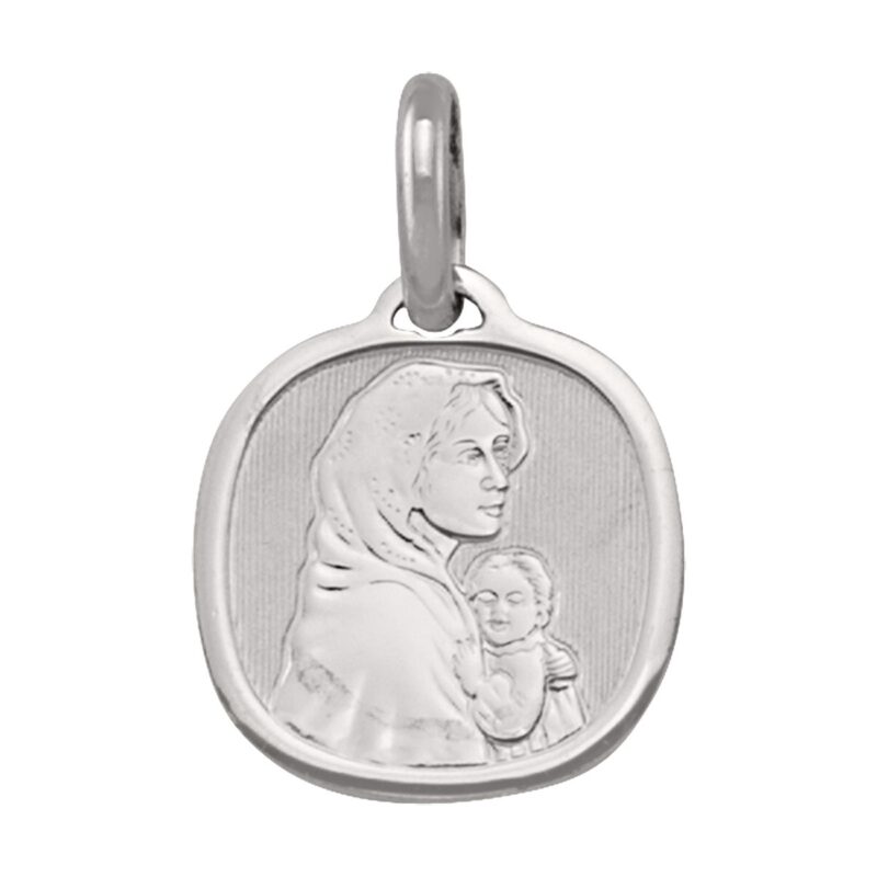 14k white gold madonna and child medallion pendant