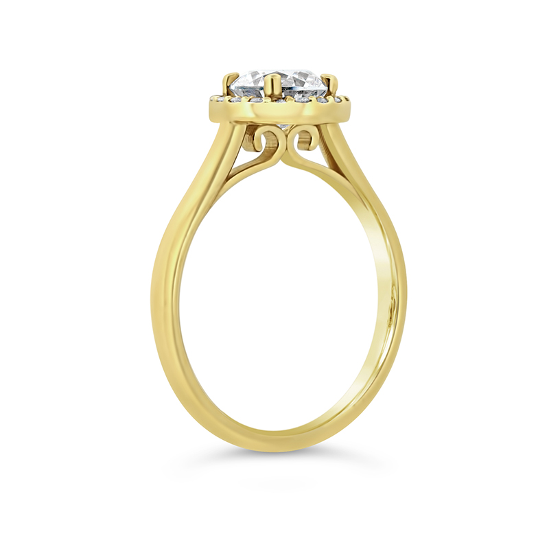 halo engagement ring round diamond yellow gold