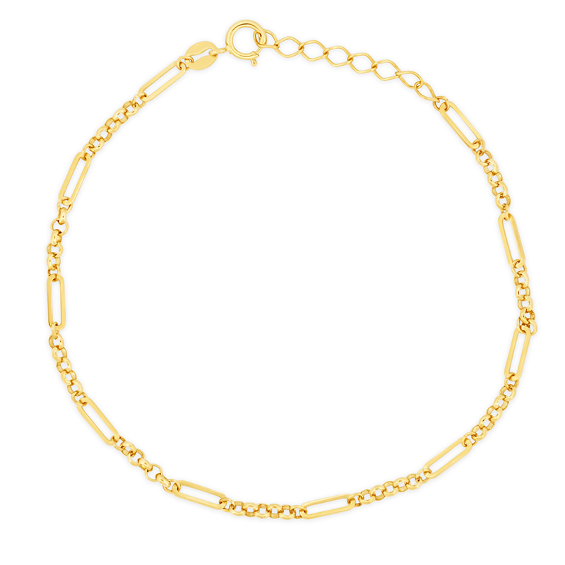 yellow gold fancy figaro paperclip link bracelet