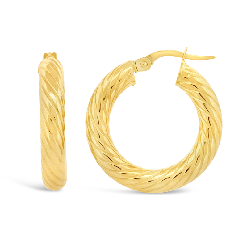 yellow gold twisted thick hoop earrings