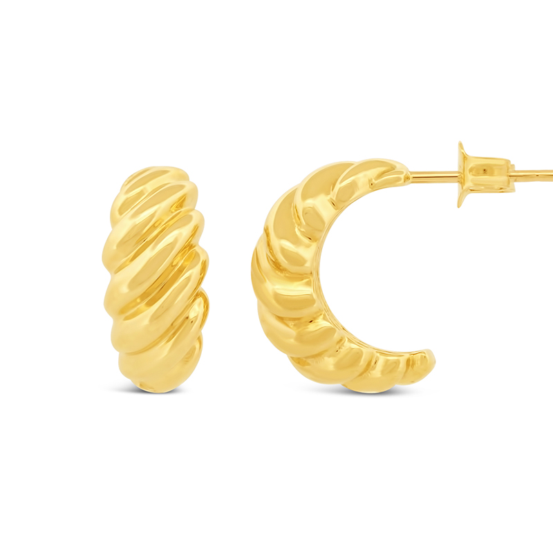 yellow gold croissant stud hoop earrings