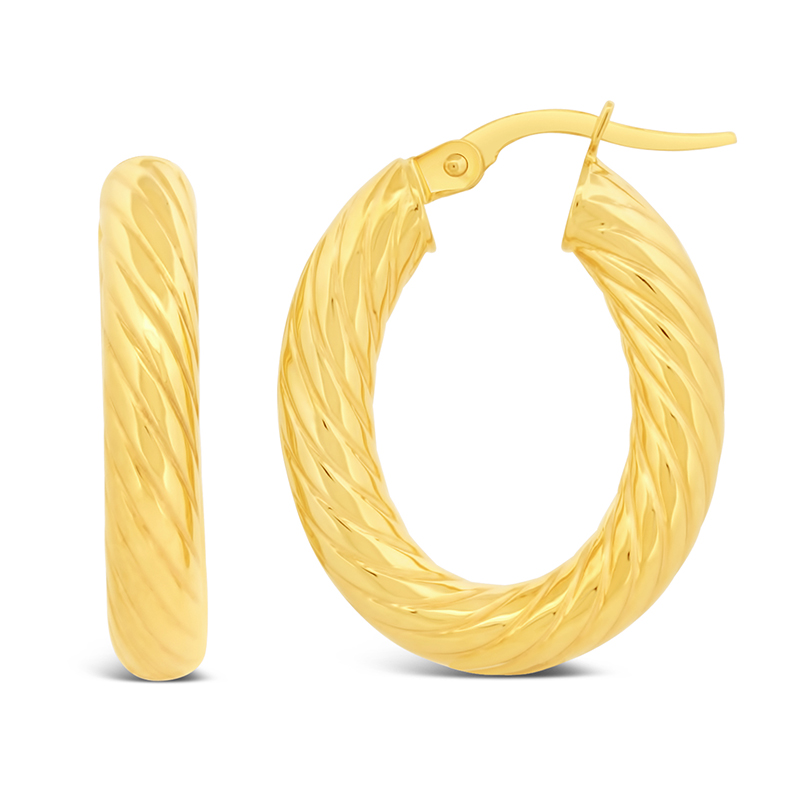yellow gold twisted oval heavy hoop earrings