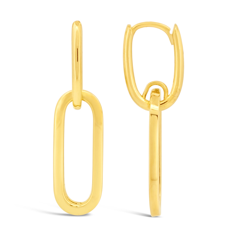 yellow gold paperclip link chain drop earrings