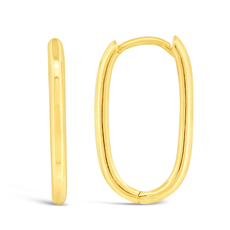 yellow gold thin oval hoops earrings