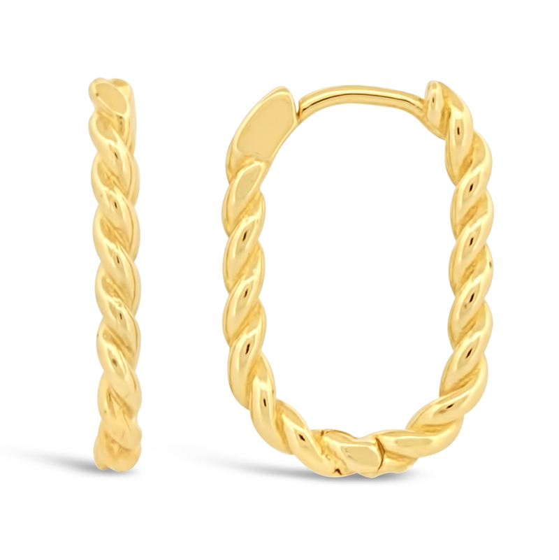 yellow gold twisted oval hoop earrings