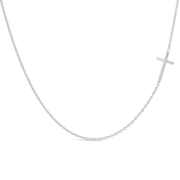 Offset Cross Chain White Gold Cross Chain Necklace | Edwards & Davies Jewellery