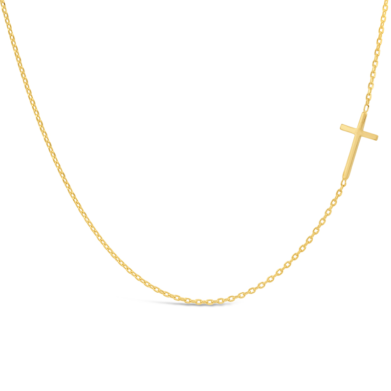 yellow gold offset cross chain necklace