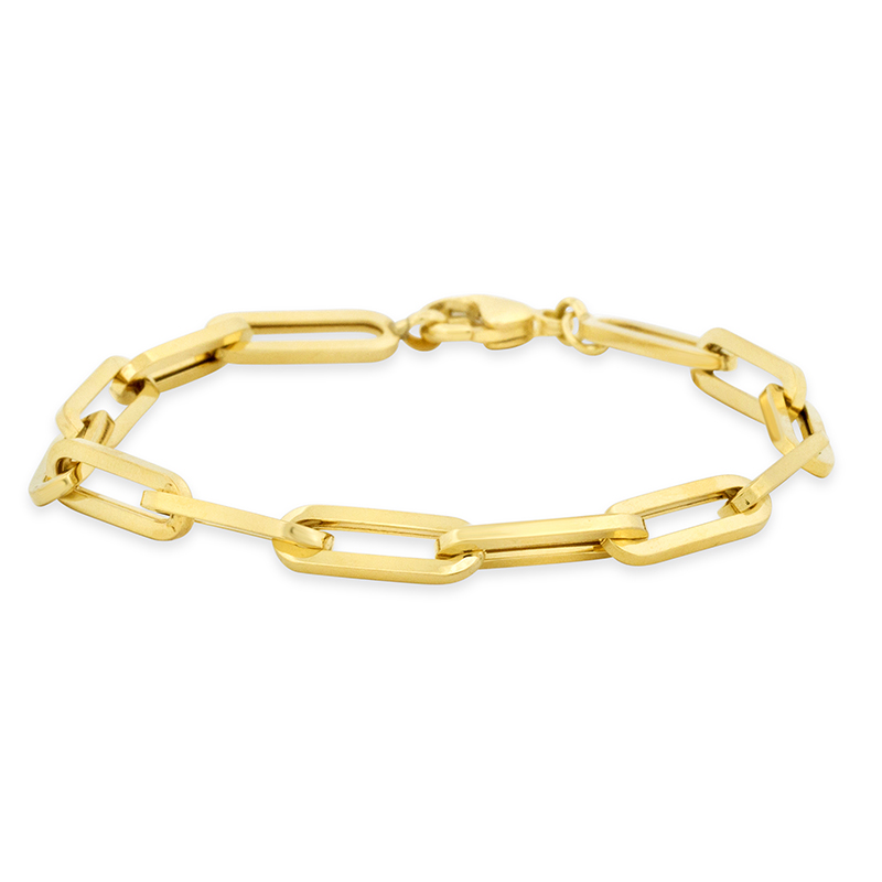 10k yellow gold ladies hollow statement paperclip link bracelet br00315
