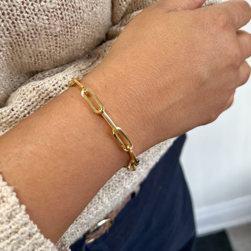 br00315 yellow gold paperclip link bracelet