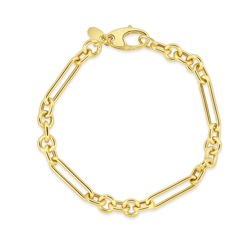 10k yellow gold hollow fancy short and long link chain bracelet br00333
