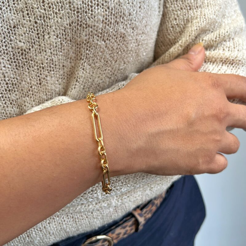 br00333 yellow gold paperclip rolo link bracelet