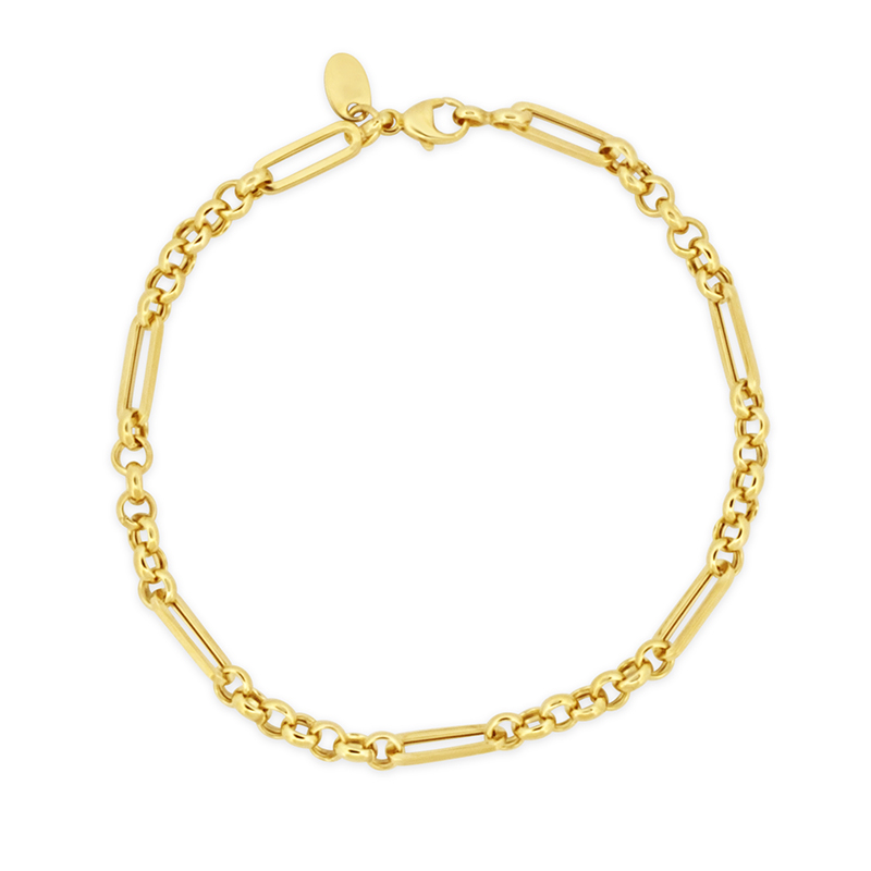 10k yellow gold rolo and paperclip link fancy chain bracelet