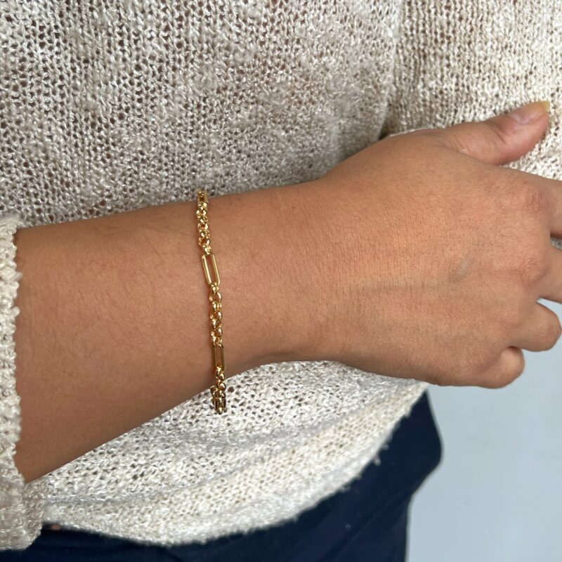 br00334 yellow gold paperclip rolo link bracelet