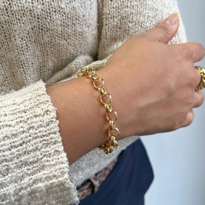br00335 yellow gold large rolo link bracelet