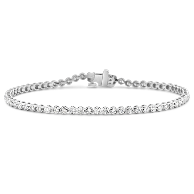 14k white gold bezel set natural diamond tennis bracelet br00336