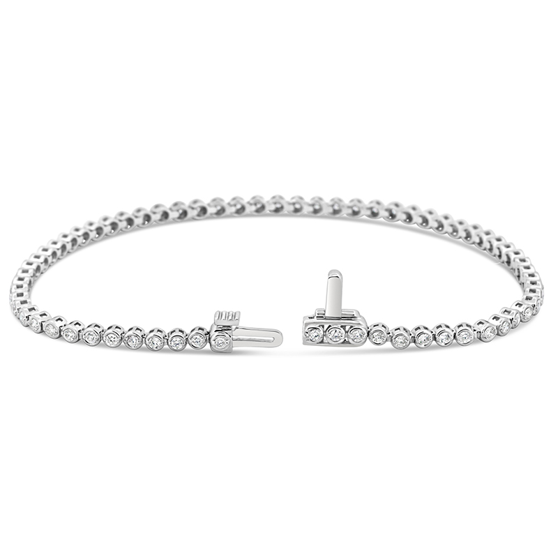 14k white gold bezel set natural diamond tennis bracelet br00336