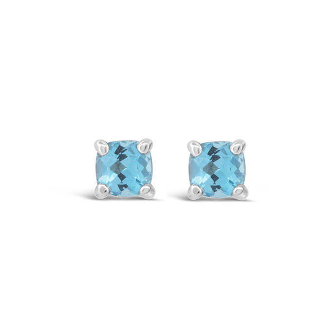 14k white gold checkerboard cut cushion blue topaz stud earrings er01111