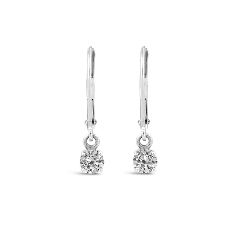 14k white gold leverback round natural diamond dangle earrings er01129