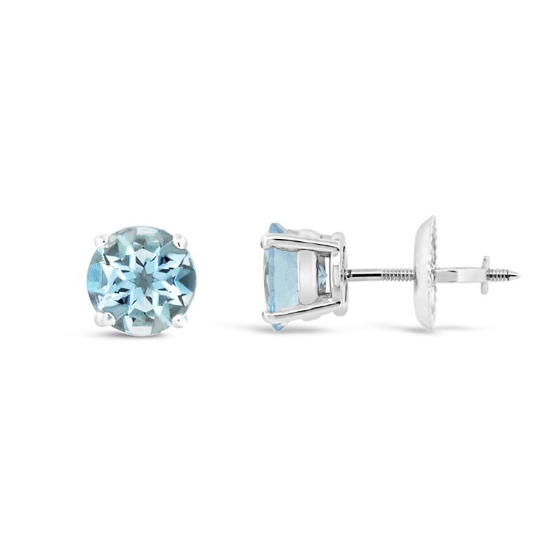 14k white gold round brilliant aquamarine screw back stud earrings er01134