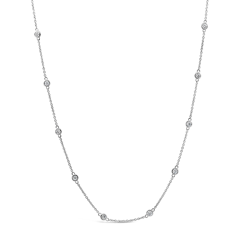 14k white gold diamonds by the yard diamond bezel chain necklace ne00297