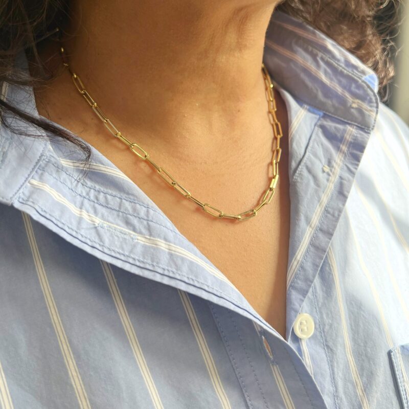 ne00312 yellow gold paperclip necklace