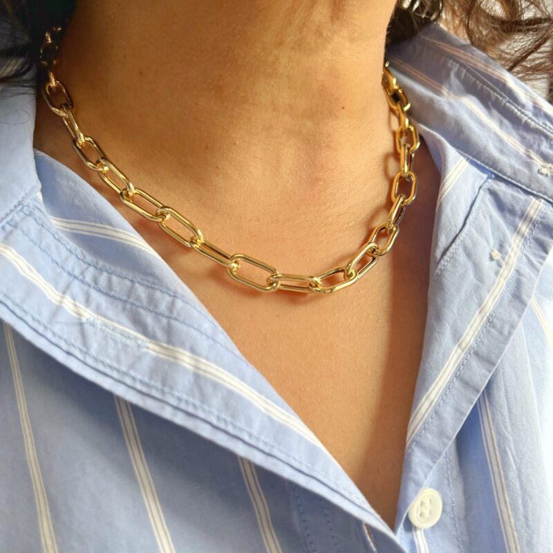 ne00324 yellow gold paperclip chain necklace