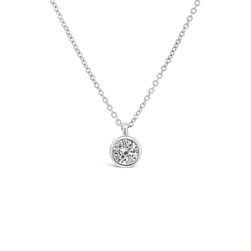 14k white gold natural round diamond bezel set pendant necklace ne00329