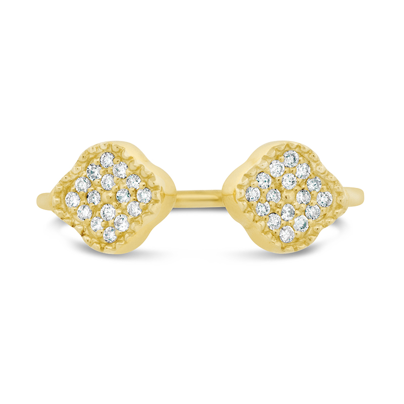 14k yellow gold diamond clover shape open cuff ring rg01546