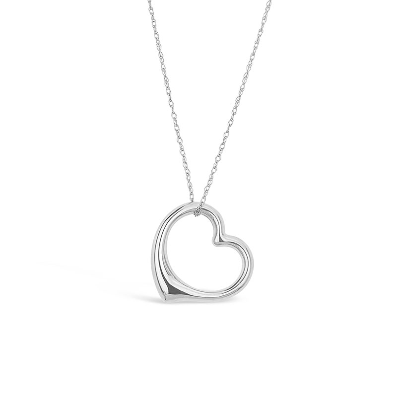 white gold floating heart pendant necklace