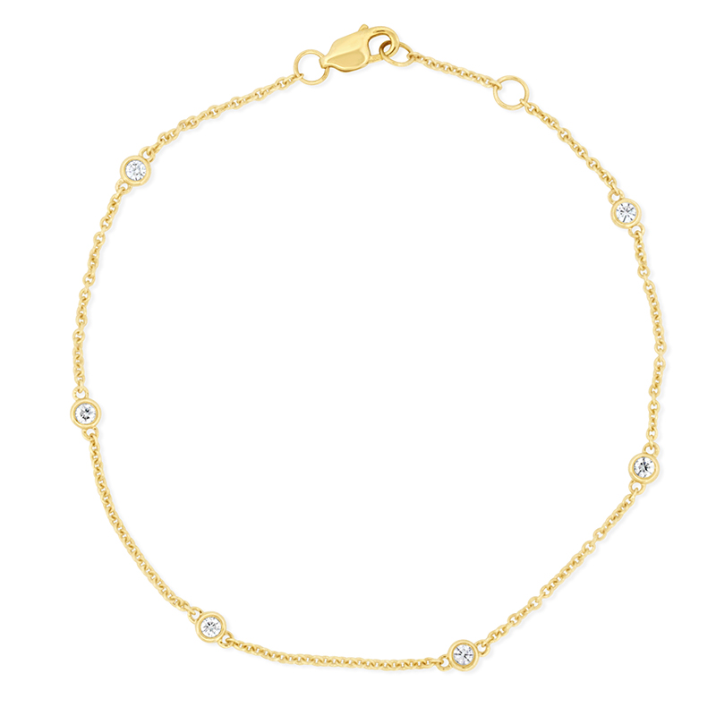14k yellow gold diamond station chain bracelet