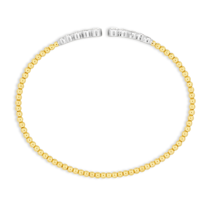 14k yellow and white gold diamond bezel bangle bracelet