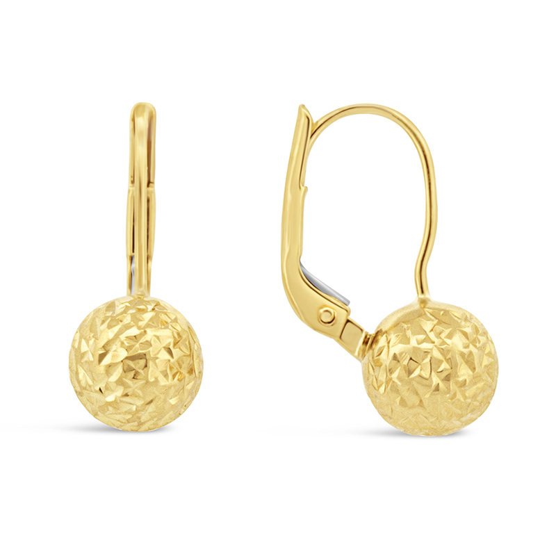 10k yellow gold faceted ball leverback earrings