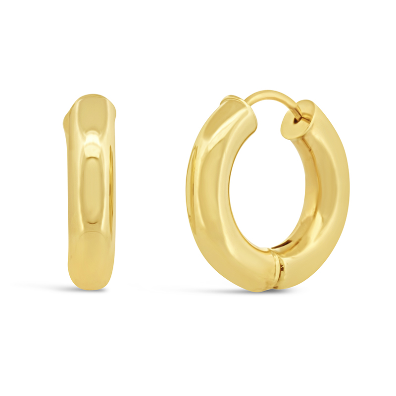 yellow gold heavy round hoop earrings