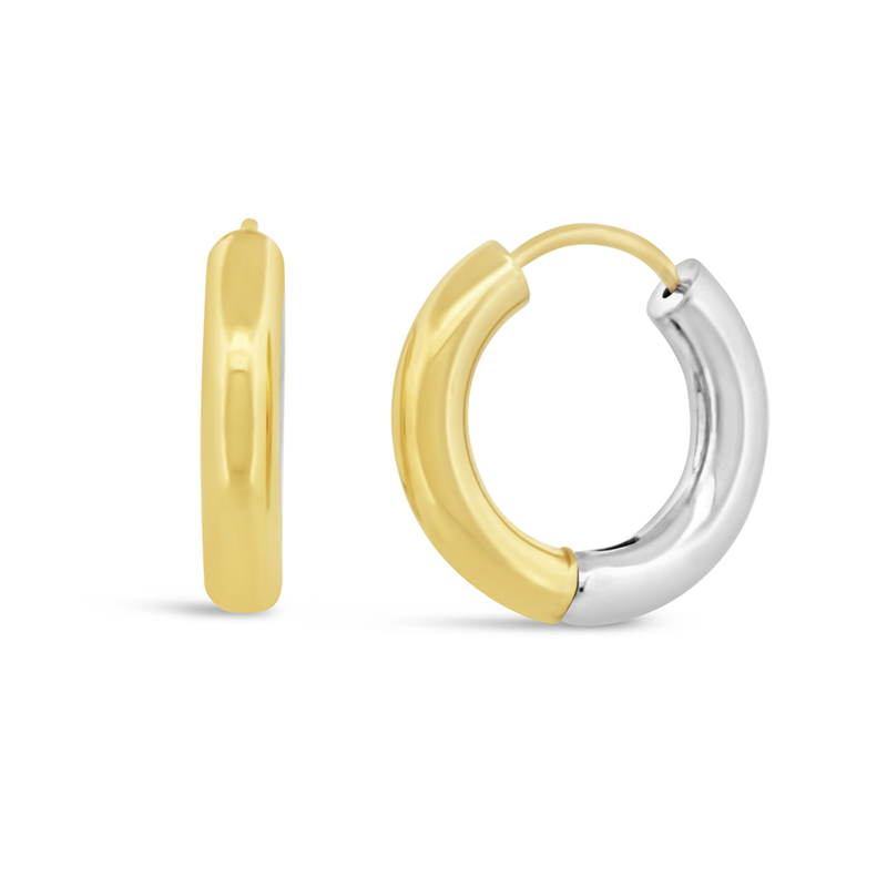 10k two tone reversible yellow and white gold hoop earrings