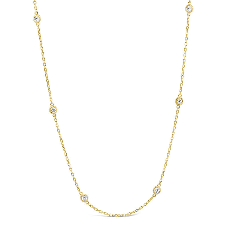 yellow gold diamond bezel set station chain necklace