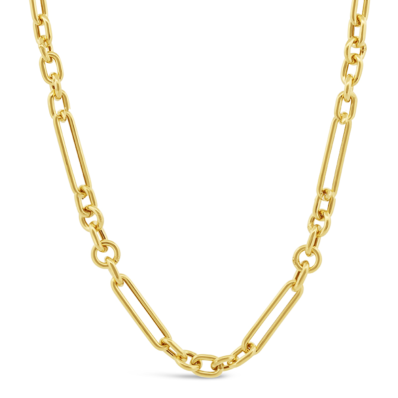 yellow gold fancy link paperclip rolo link chain necklace