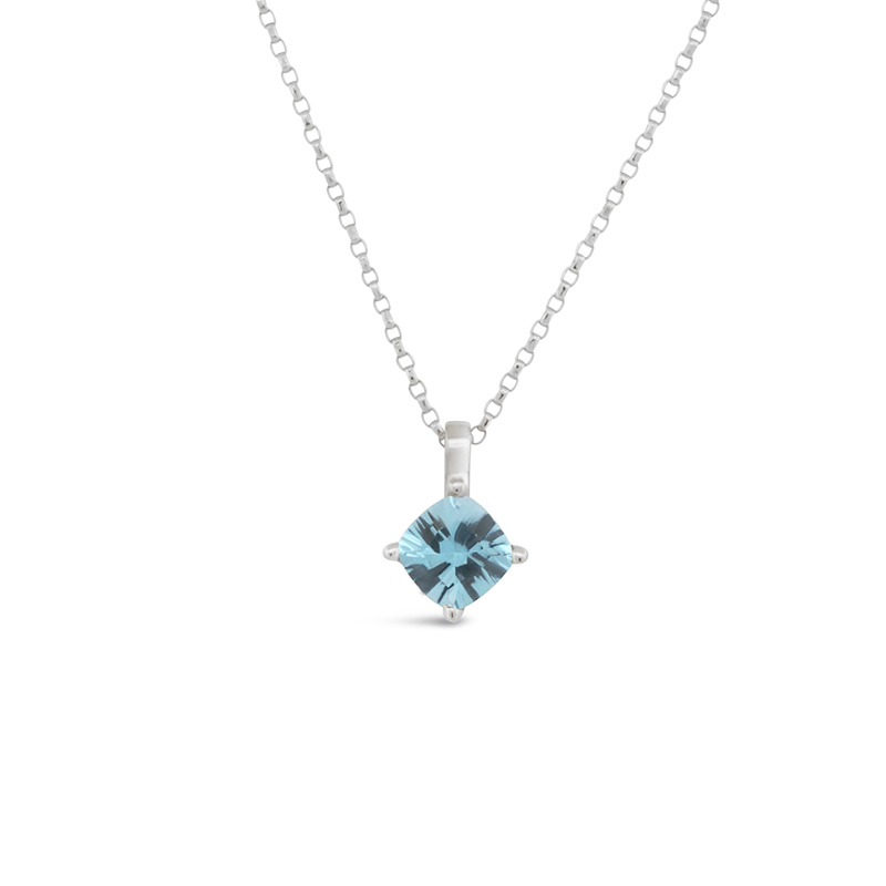white gold cushion cut blue topaz birthstone pendant necklace