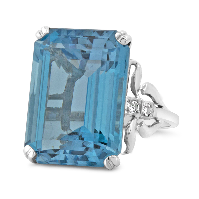 white gold emerald cut blue topaz cocktail ring